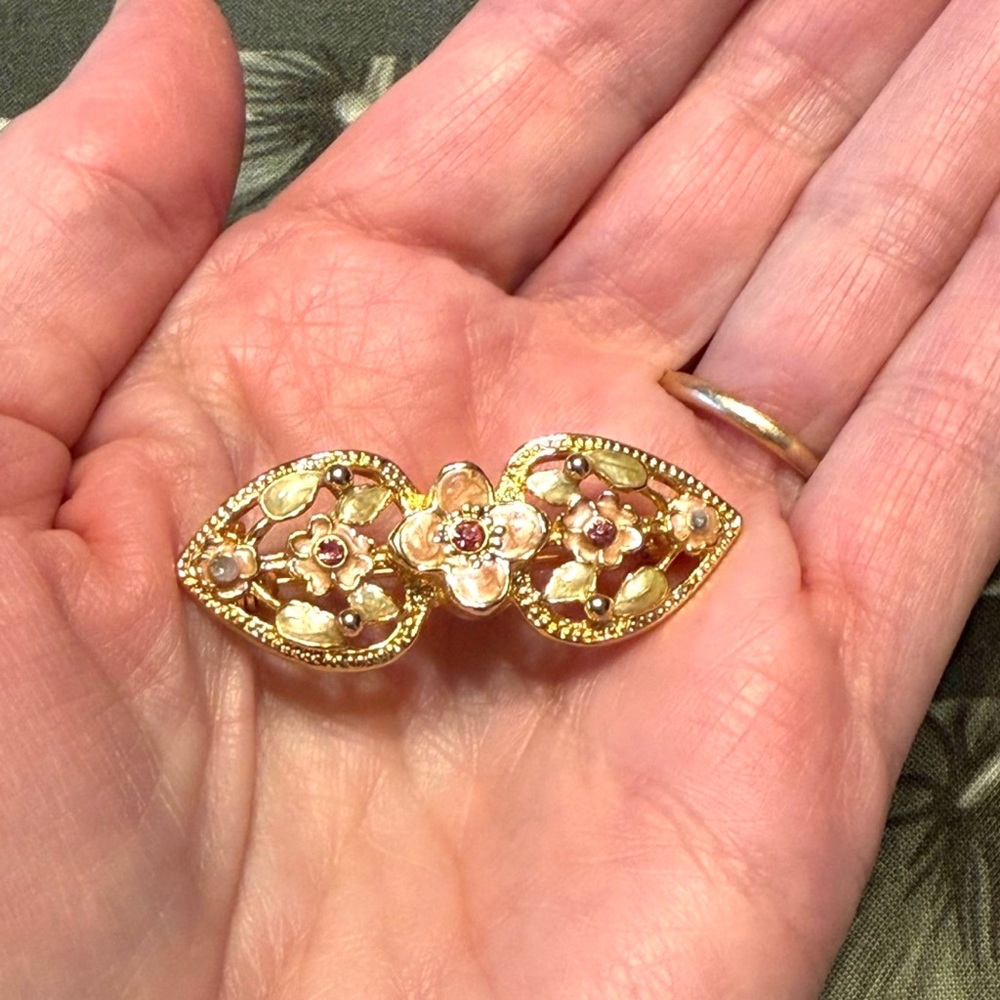 Gold and Pink Floral Brooch